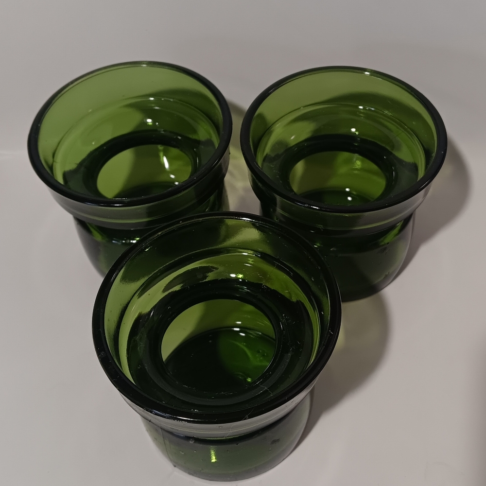 SOLD:Set of 3 Vintage Dansk Designs Green Glass Candle Holders